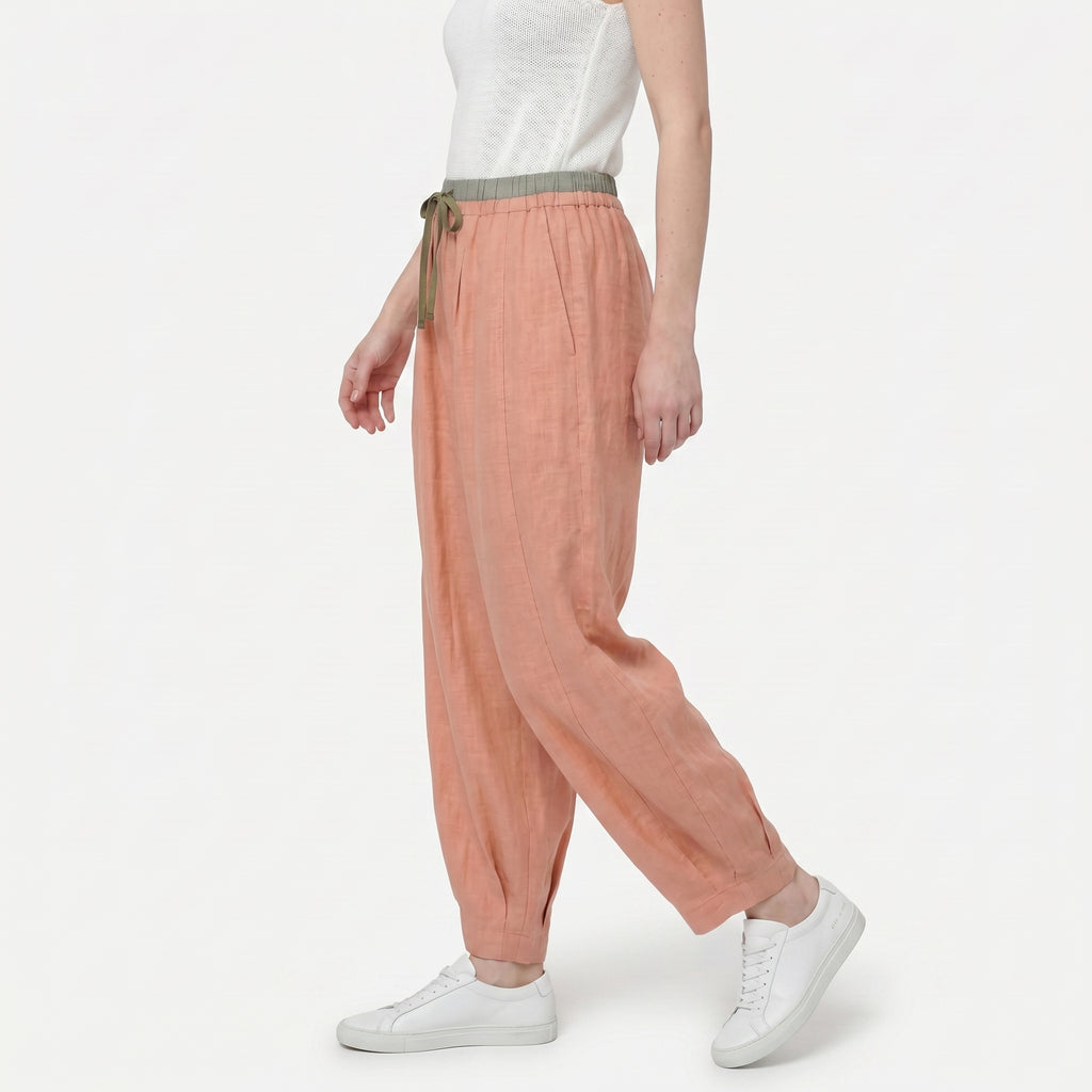 Women's Linen Drawstring Waist Wide Leg Trousers