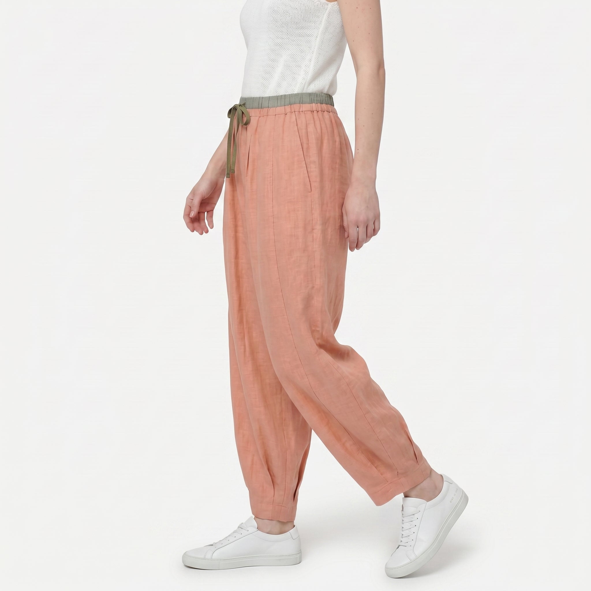 Women's Linen Drawstring Waist Wide Leg Trousers