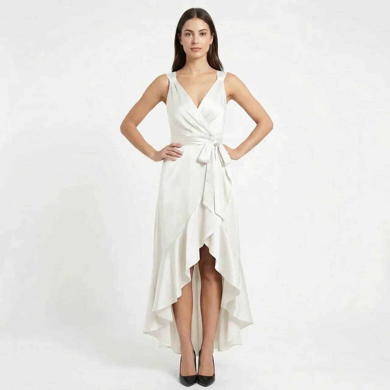 Women's Elegant Sleeveless Wrap Midi Dress