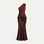 Women's One Shoulder Draped Satin Maxi Dress