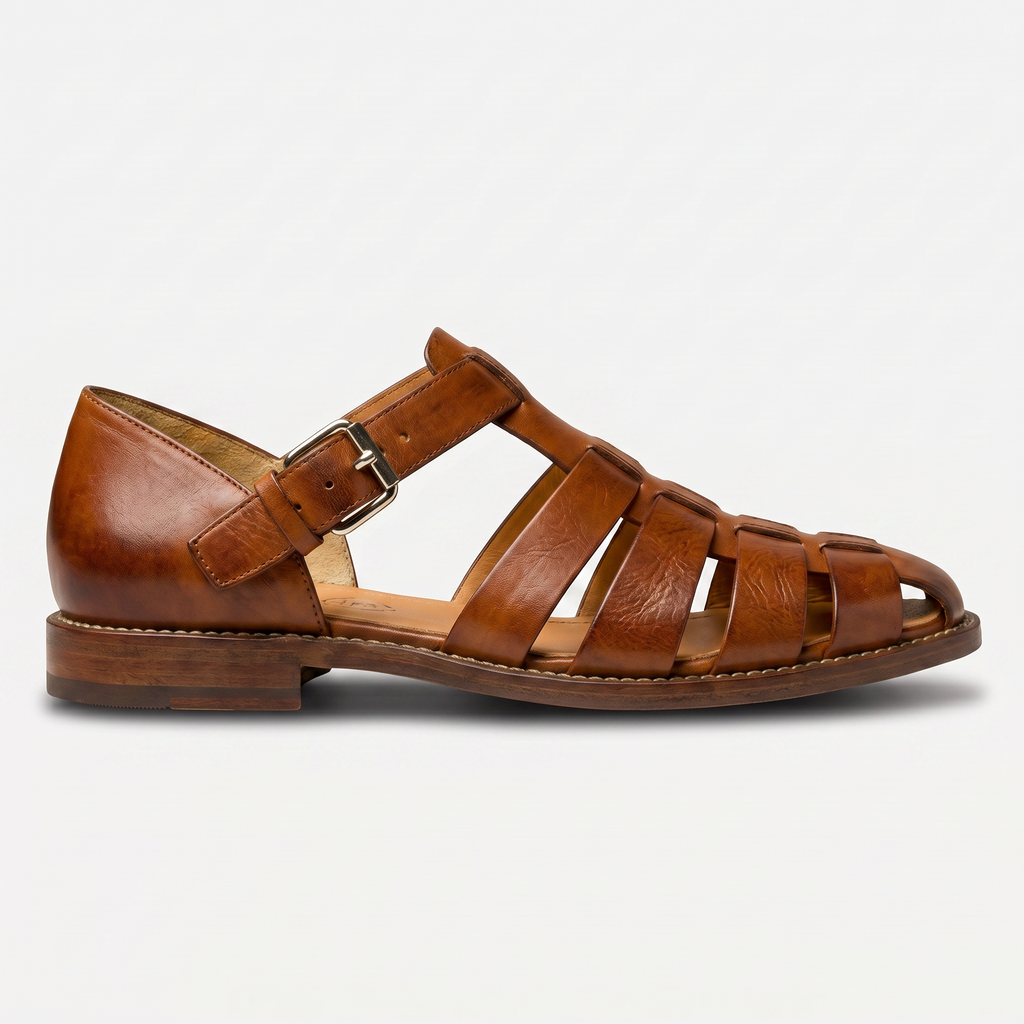 Men's Leather Closed Toe Fisherman Sandals