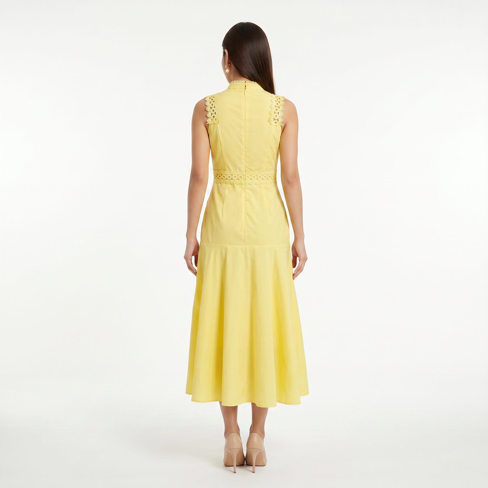 Women's Sleeveless Lace Panel Midi Dress