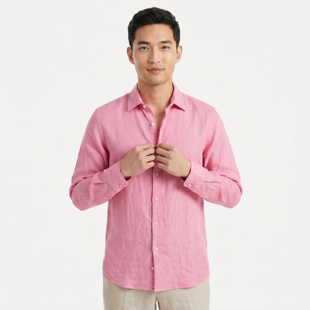 Men's Long Sleeve Linen Button Down Shirt
