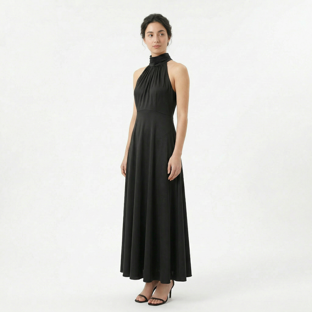Women's Satin High Neck Bridesmaid Maxi Dress