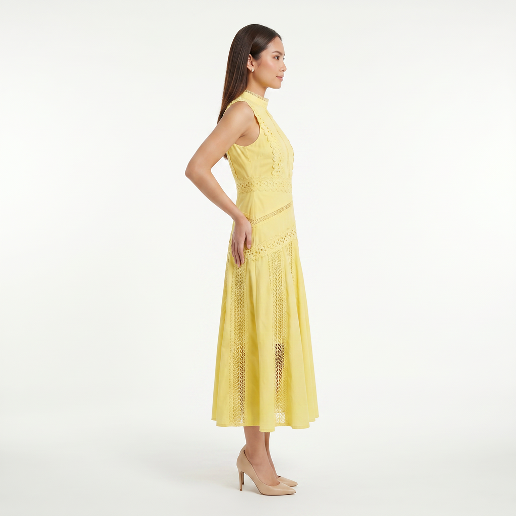 Women's Sleeveless Lace Panel Midi Dress
