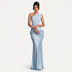 Women's One Shoulder Draped Satin Maxi Dress