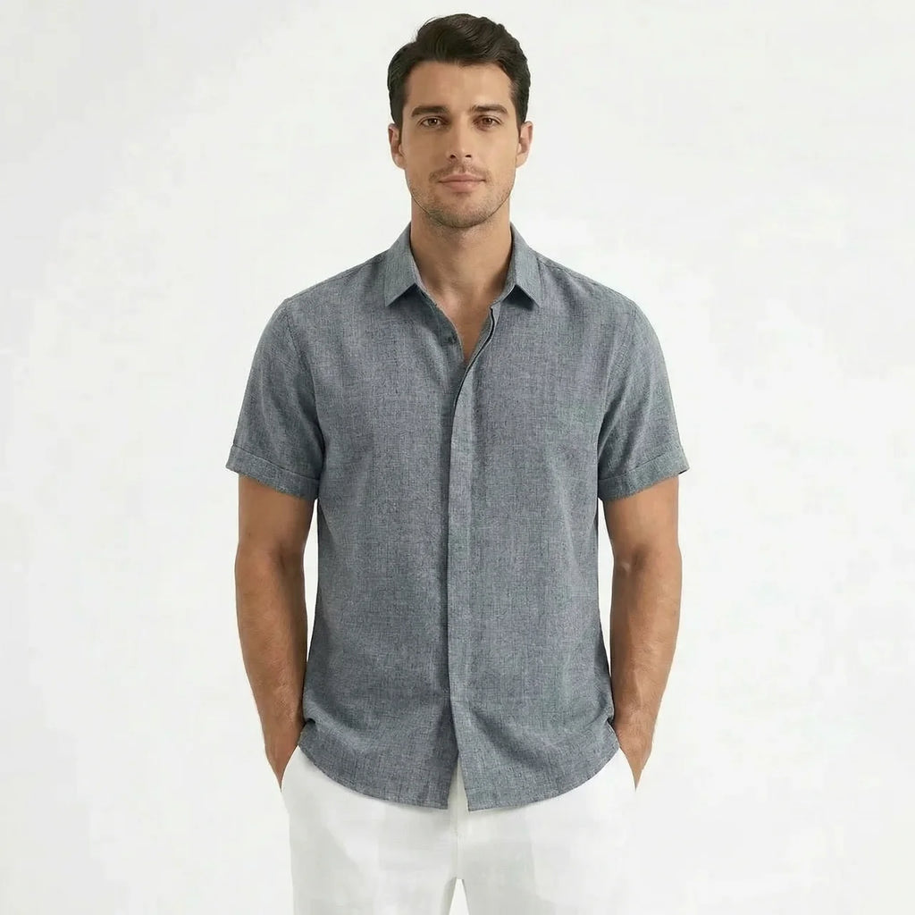 Men's Cotton-Linen Short Sleeve Shirt