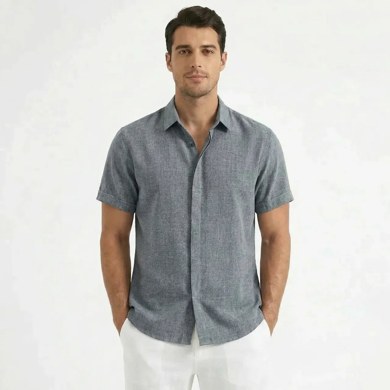Men's Cotton-Linen Short Sleeve Shirt
