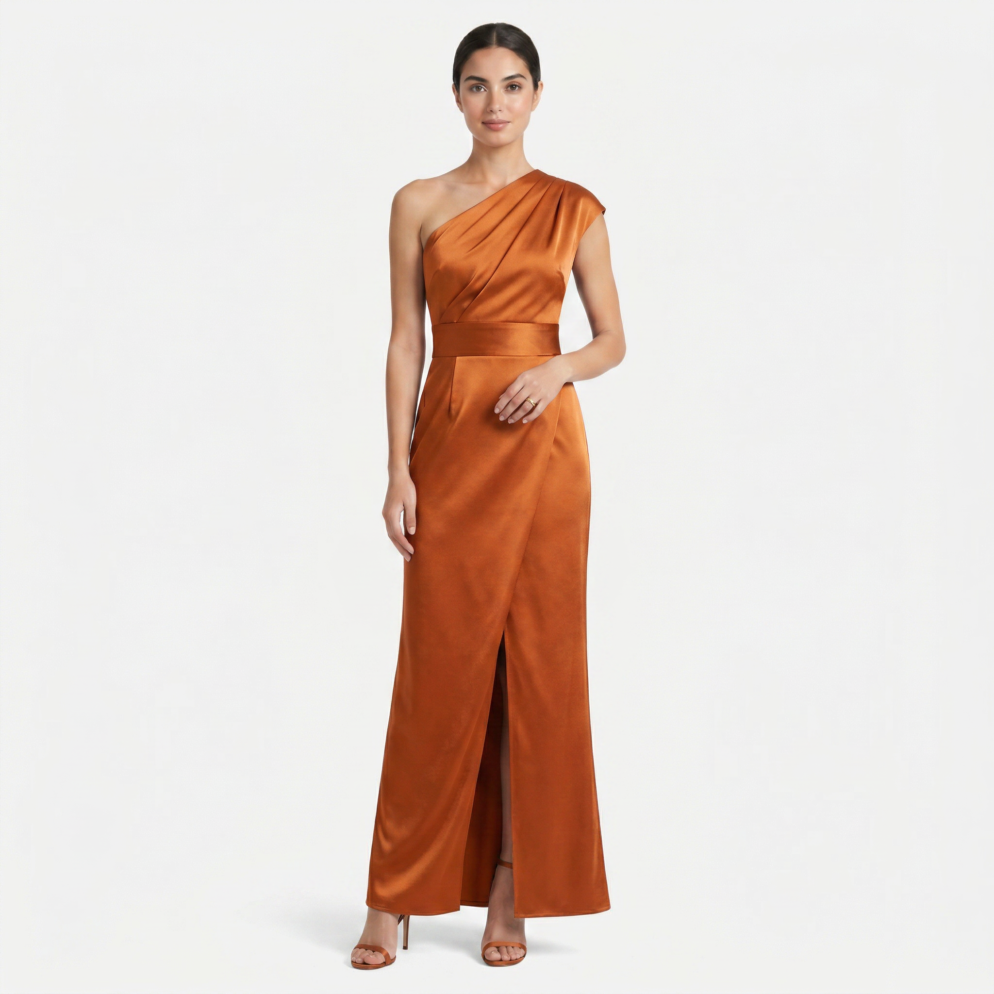 Women's One-Shoulder Maxi Evening Dress -  Asymmetric Neckline