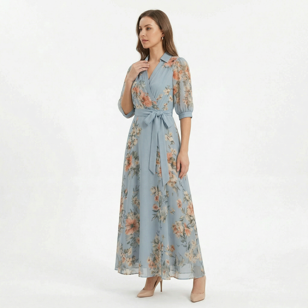 Women's V-neck Floral Wrap Maxi Dress
