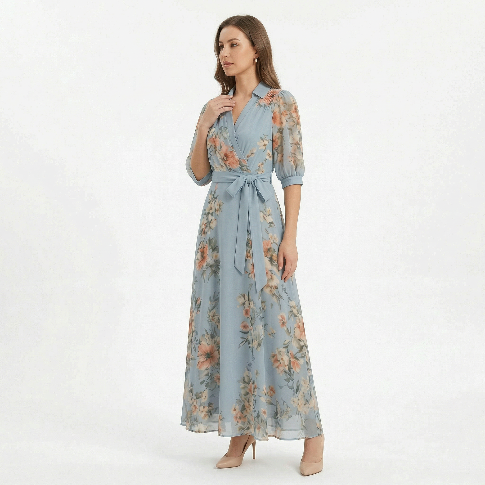 Women's V-neck Floral Wrap Maxi Dress
