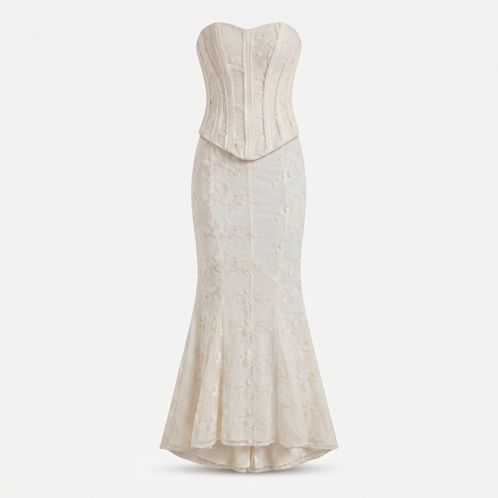 Women's Strapless Lace Corset Maxi Dress
