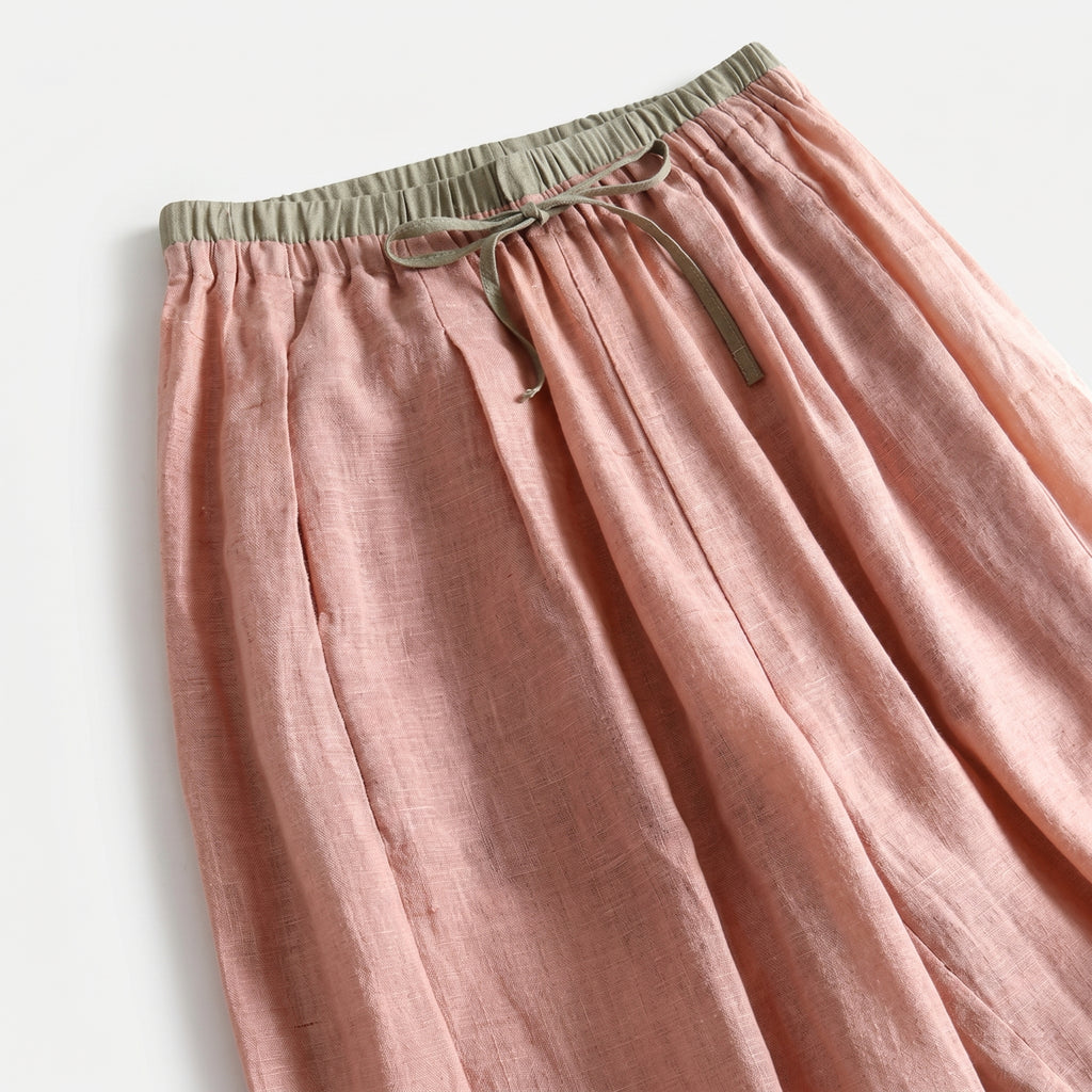 Women's Linen Drawstring Waist Wide Leg Trousers