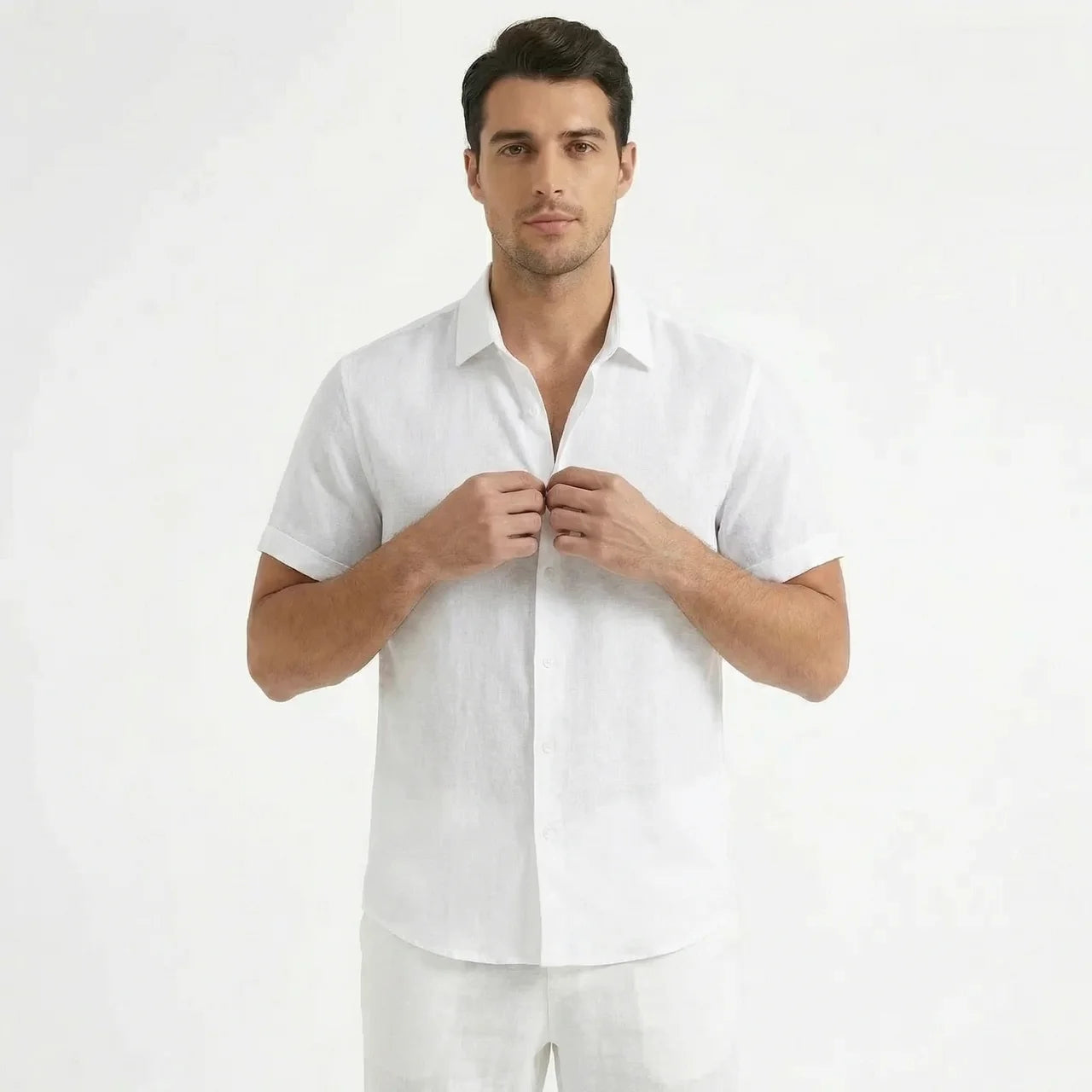 Men's Cotton-Linen Short Sleeve Shirt