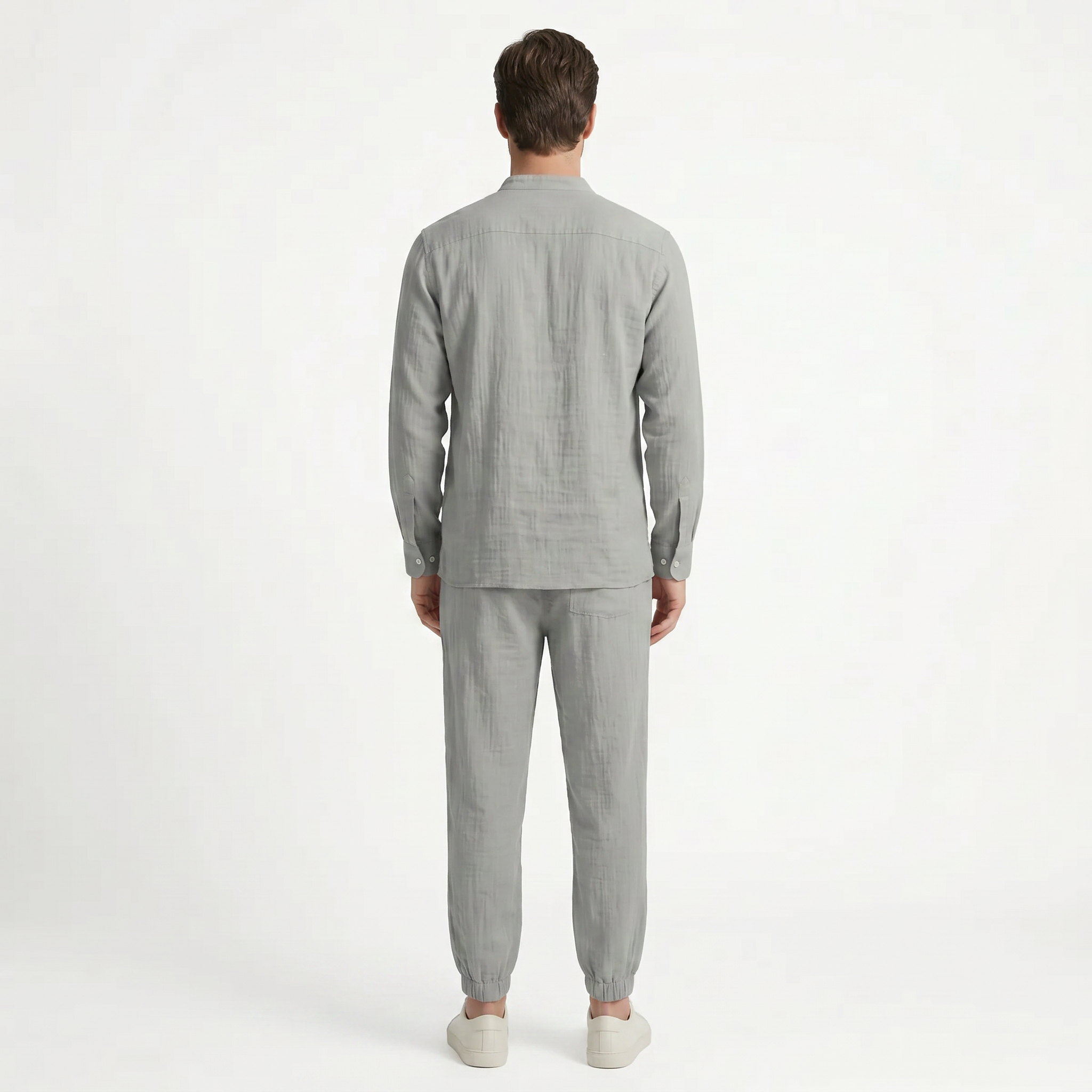 Birchbourne - Men’s Summer Linen Stand Collar Half Button Top and Drawstring Pants Set
