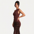 Women's One Shoulder Draped Satin Maxi Dress