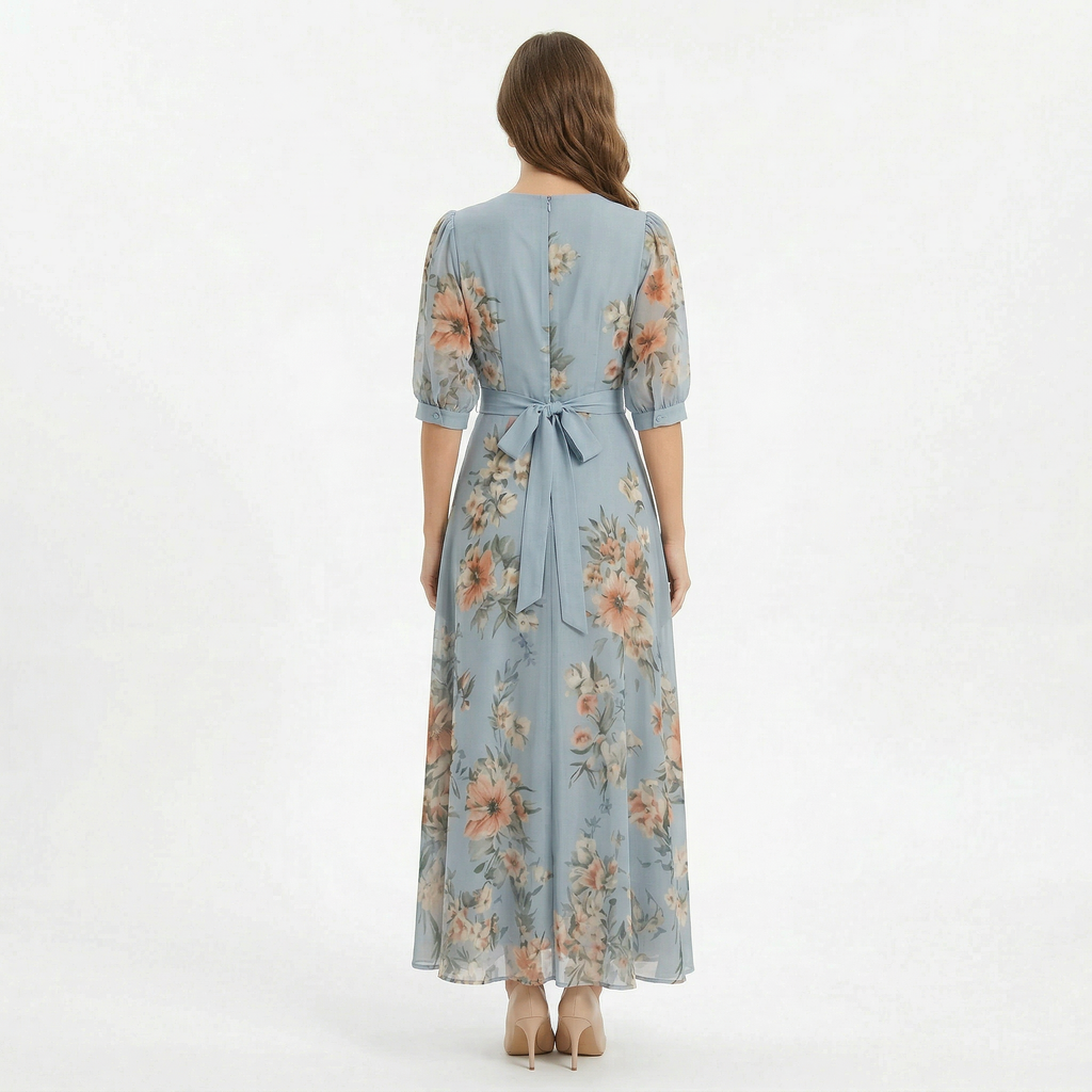 Women's V-neck Floral Wrap Maxi Dress