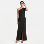 Women's One-Shoulder Maxi Evening Dress -  Asymmetric Neckline