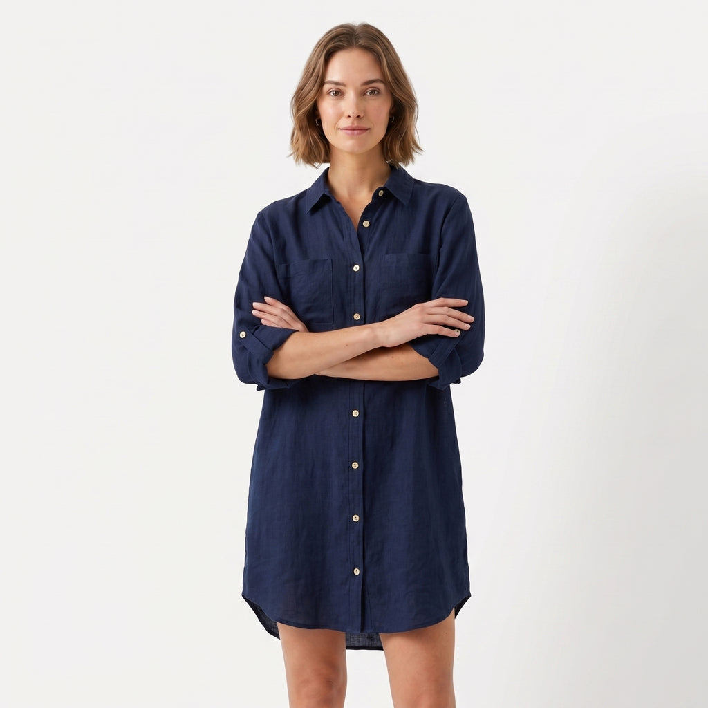 Women's Oversized Button Down Linen Shirt Dress