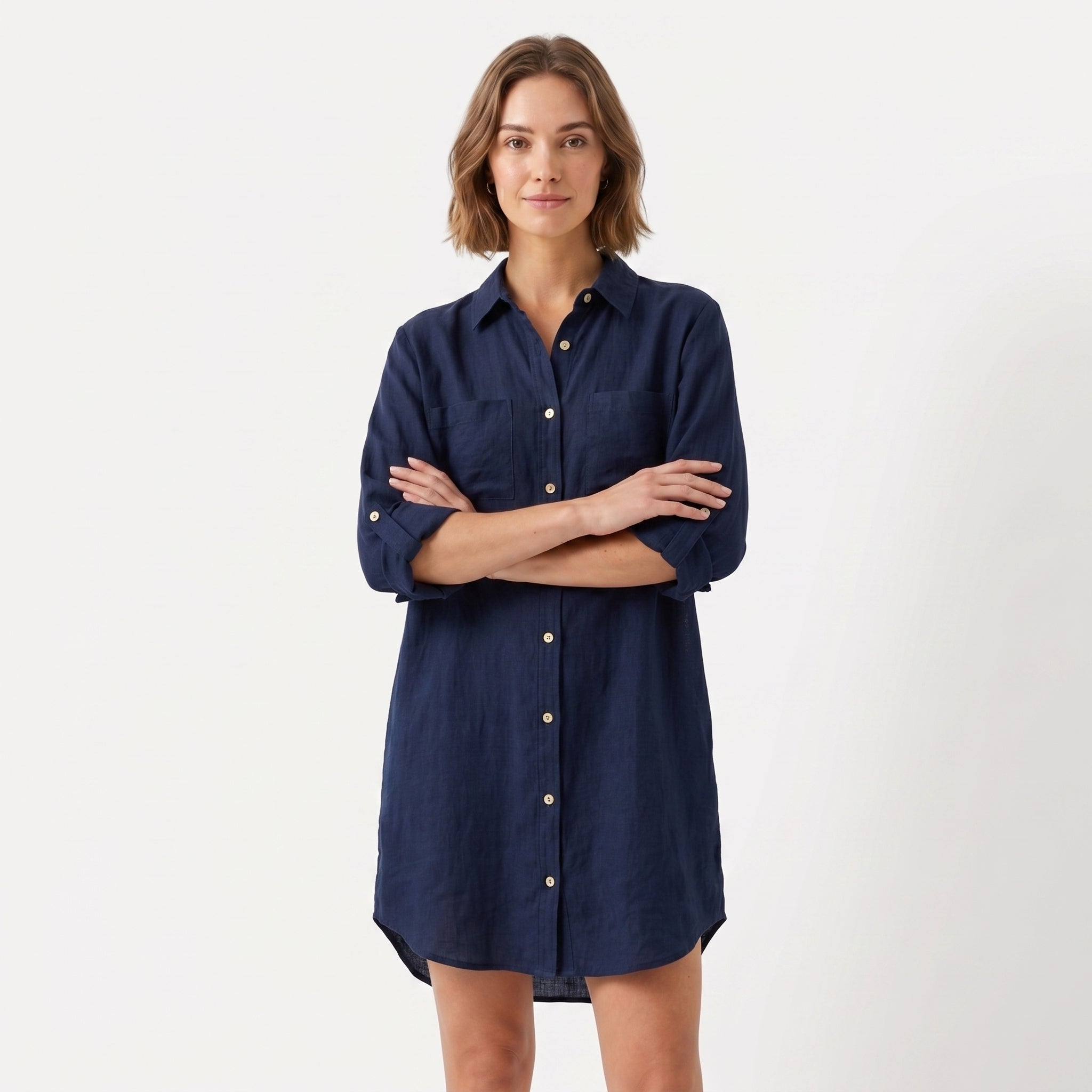 Women's Oversized Button Down Linen Shirt Dress