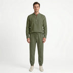 Birchbourne - Men’s Linen Stand Collar Half Button Top and Drawstring Pants Set