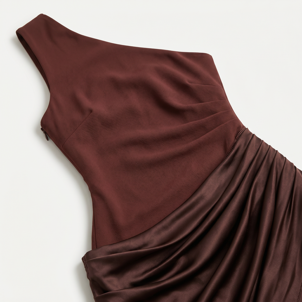 Women's One Shoulder Draped Satin Maxi Dress