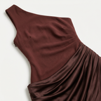 Women's One Shoulder Draped Satin Maxi Dress