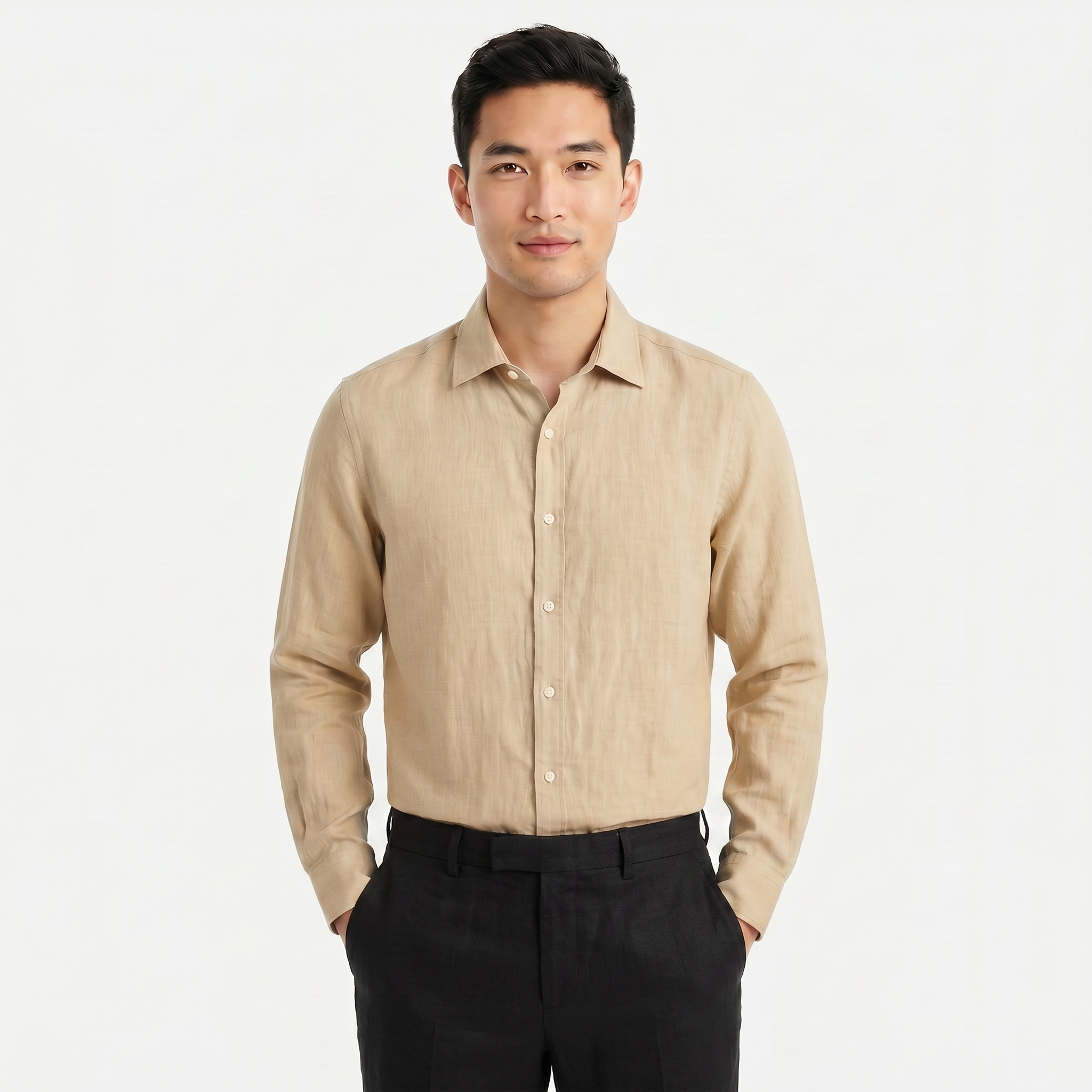 Men's Long Sleeve Linen Button Down Shirt