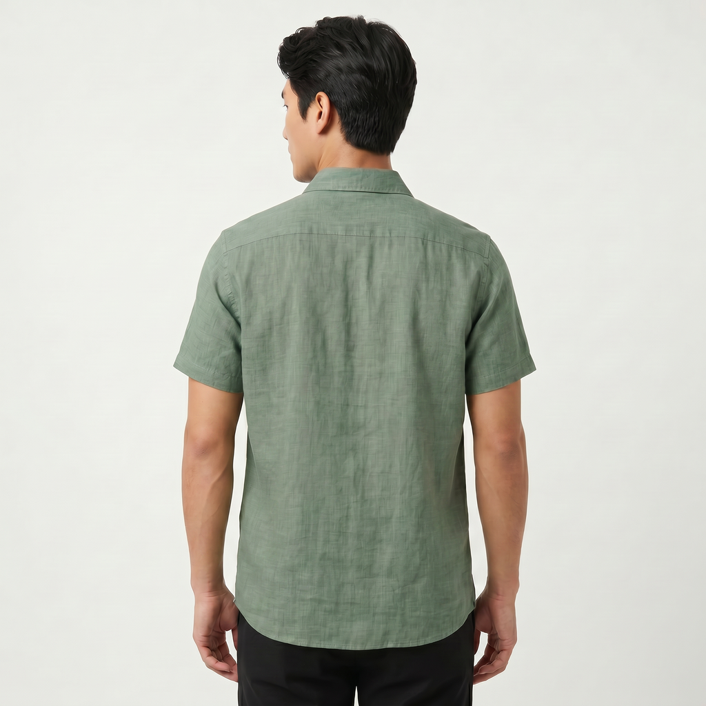 Men's Green Embroidered Shirt - Short Sleeve Aztec Print Button Up Summer Shirt