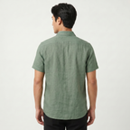 Men's Green Embroidered Shirt - Short Sleeve Aztec Print Button Up Summer Shirt