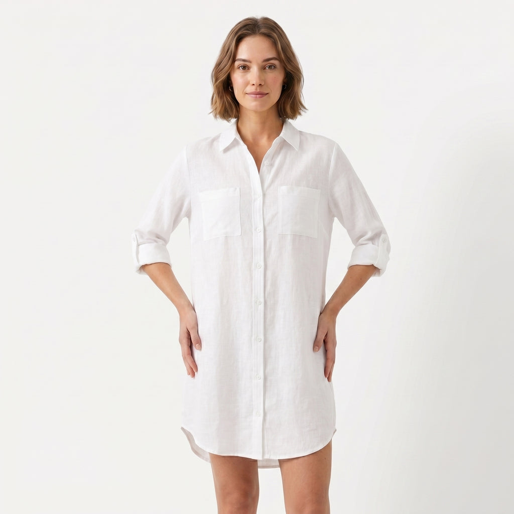 Women's Oversized Button Down Linen Shirt Dress