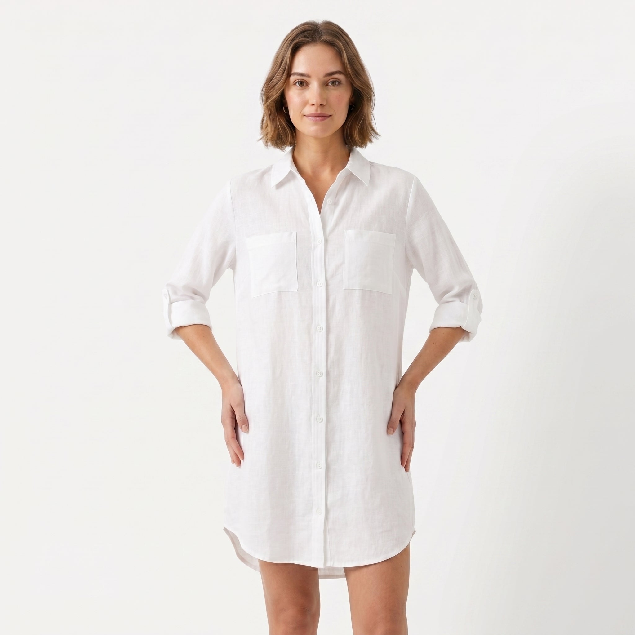 Women's Oversized Button Down Linen Shirt Dress