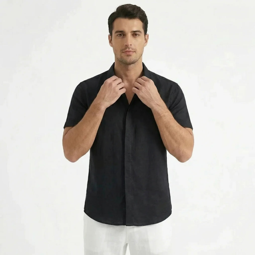 Men's Cotton-Linen Short Sleeve Shirt