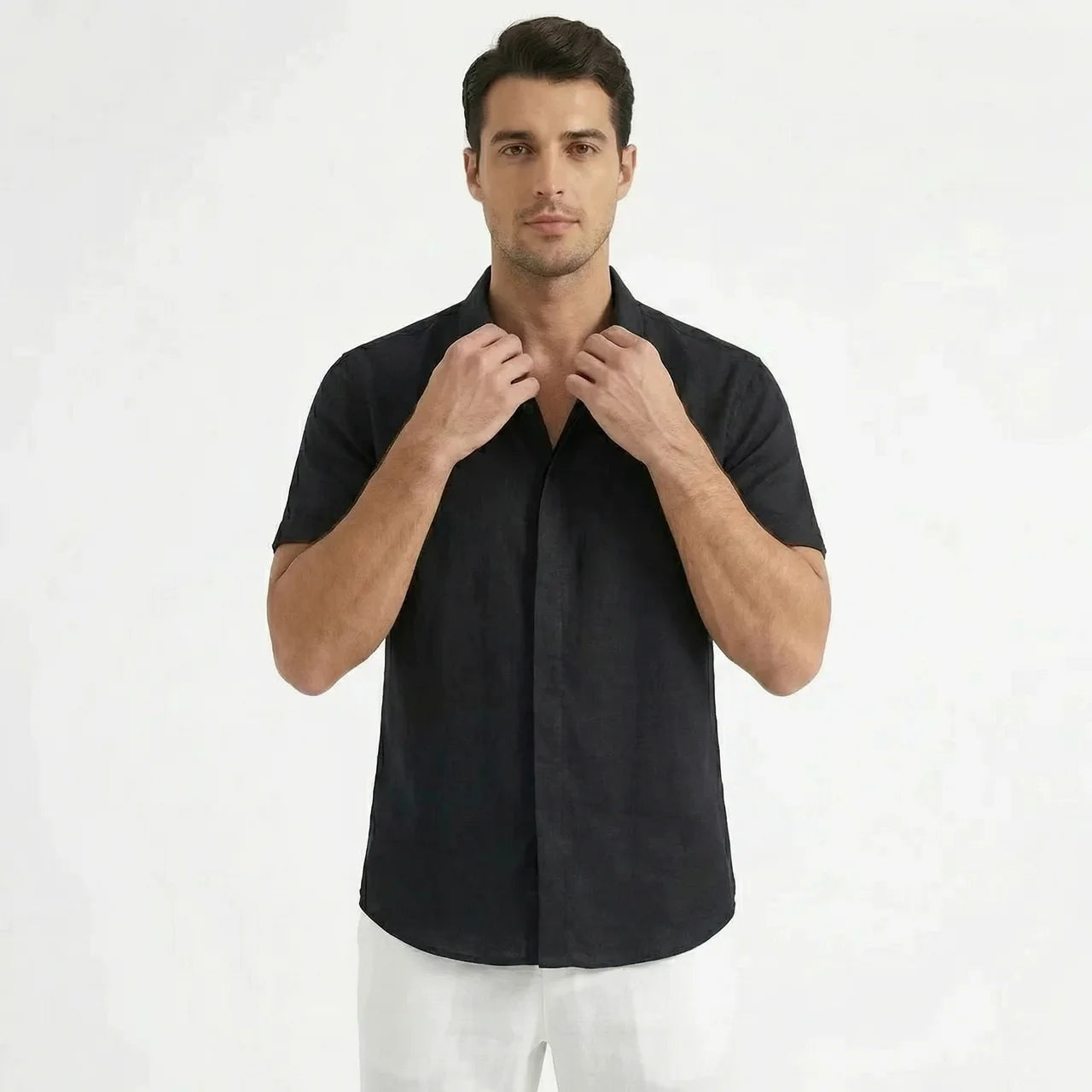 Men's Cotton-Linen Short Sleeve Shirt