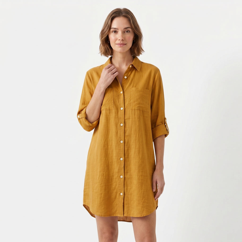 Women's Oversized Button Down Linen Shirt Dress