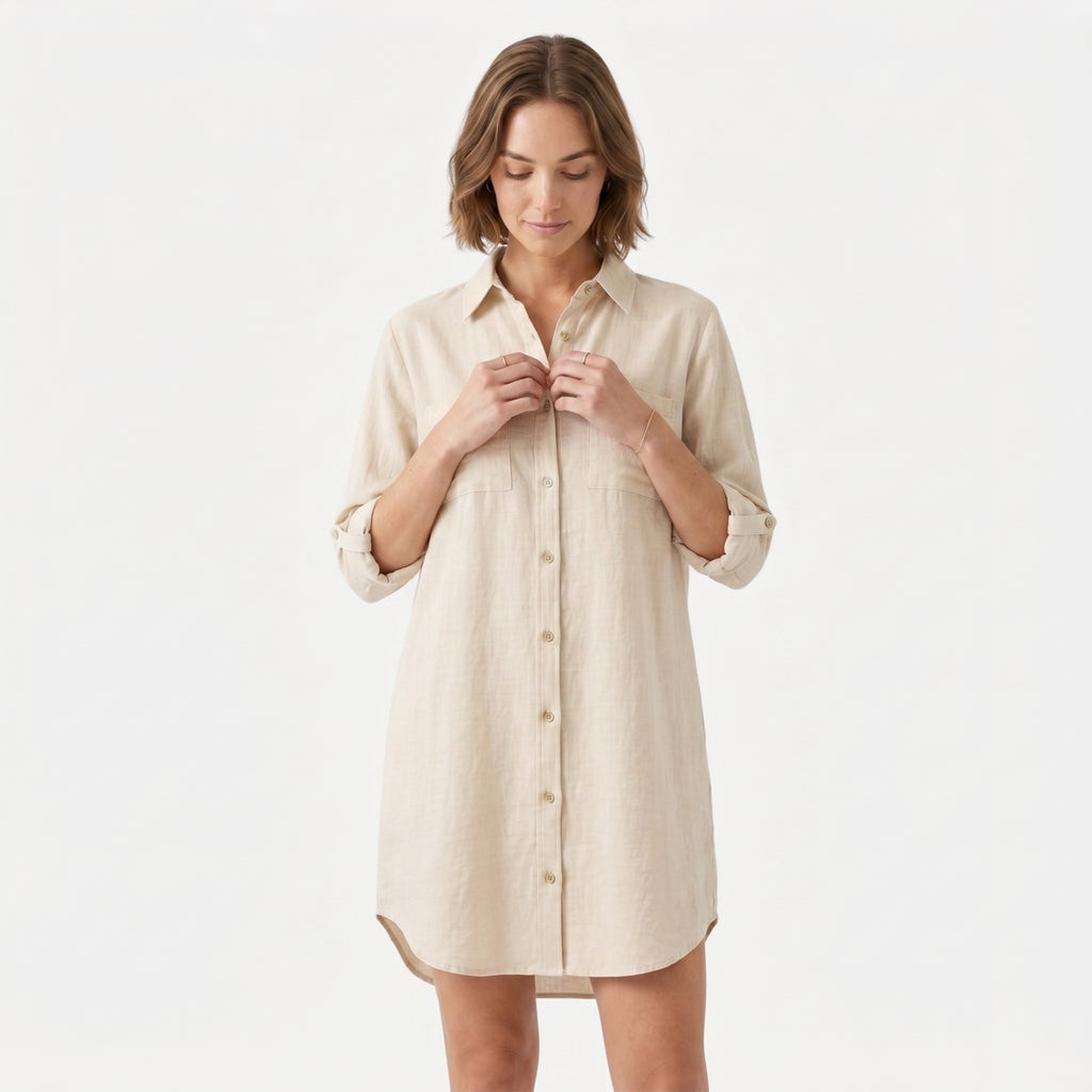 Women's Oversized Button Down Linen Shirt Dress