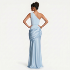 Women's One Shoulder Draped Satin Maxi Dress