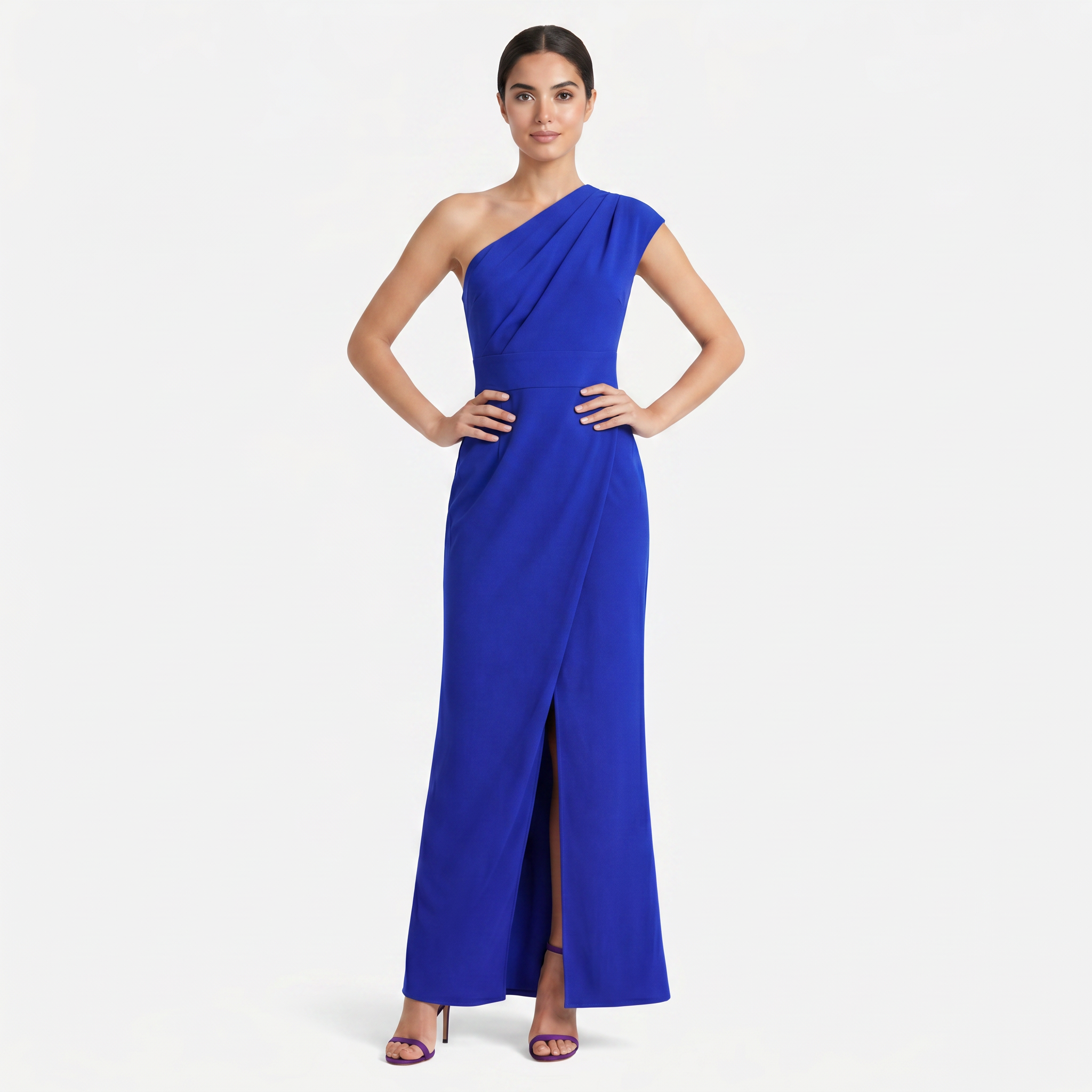 Women's One-Shoulder Maxi Evening Dress -  Asymmetric Neckline