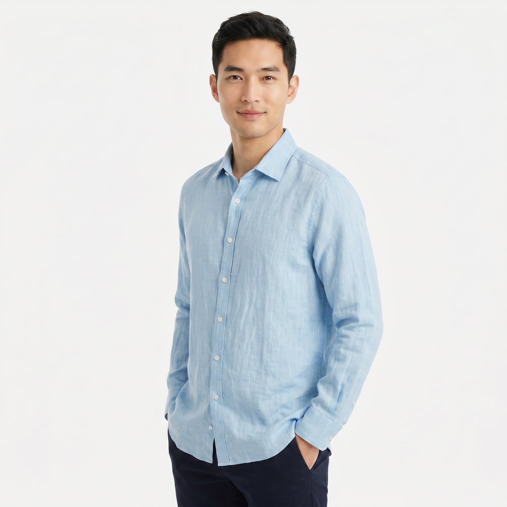 Men's Long Sleeve Linen Button Down Shirt