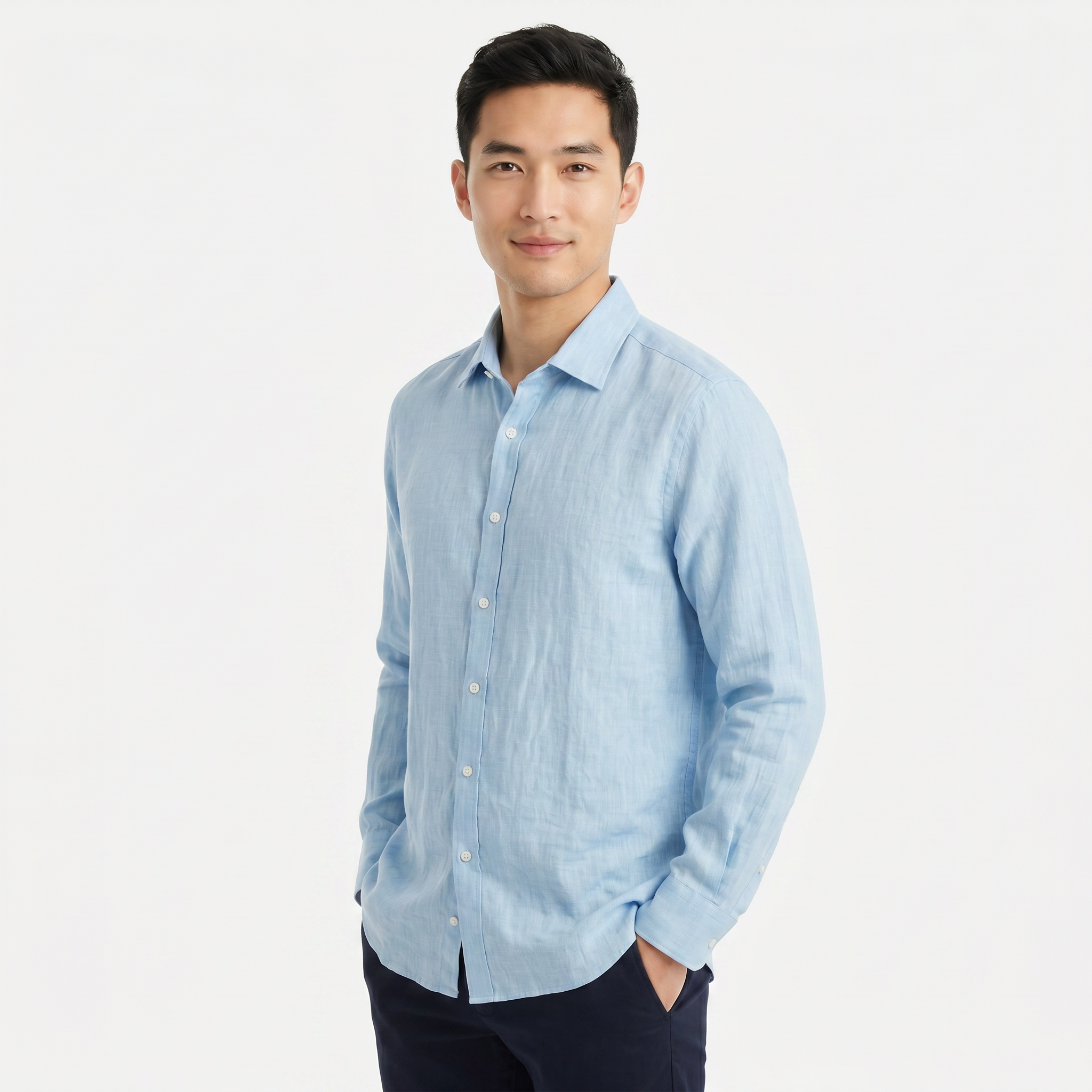 Men's Long Sleeve Linen Button Down Shirt