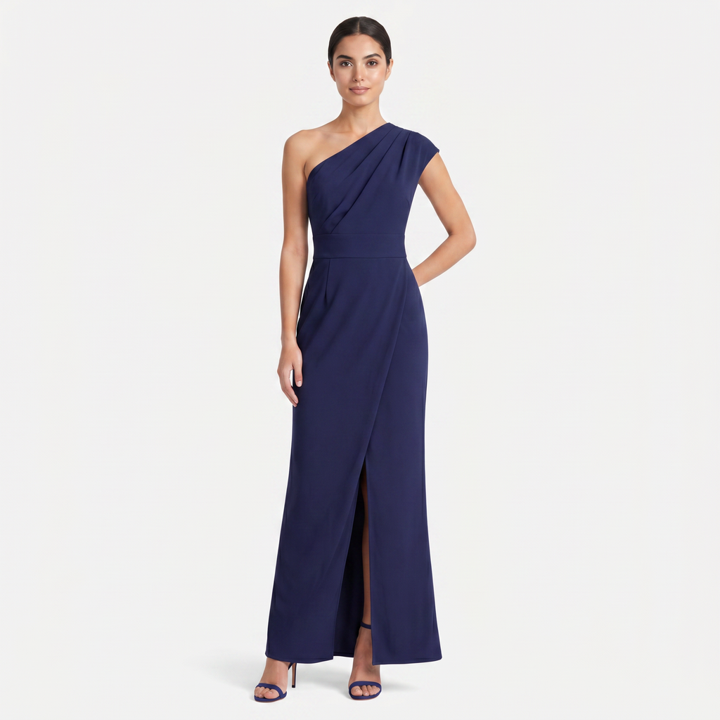 Women's One-Shoulder Maxi Evening Dress -  Asymmetric Neckline