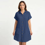 Women's Cotton Gauze Button Down Shirt Midi Dress