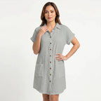 Women's Cotton Gauze Button Down Shirt Midi Dress