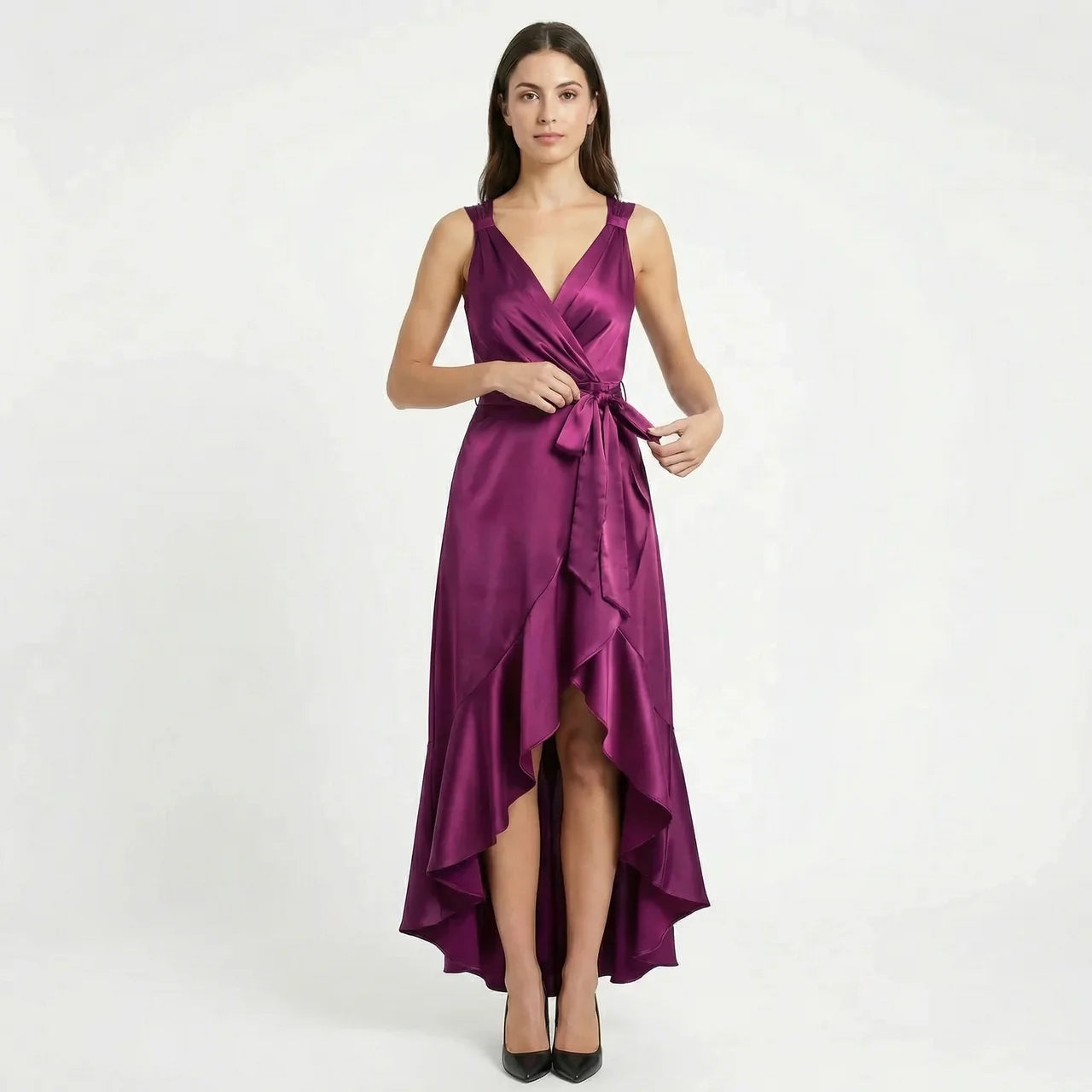 Women's Elegant Sleeveless Wrap Midi Dress  Birchbourne