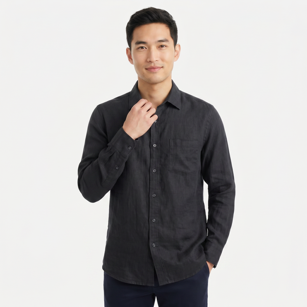 Men's Long Sleeve Linen Button Down Shirt