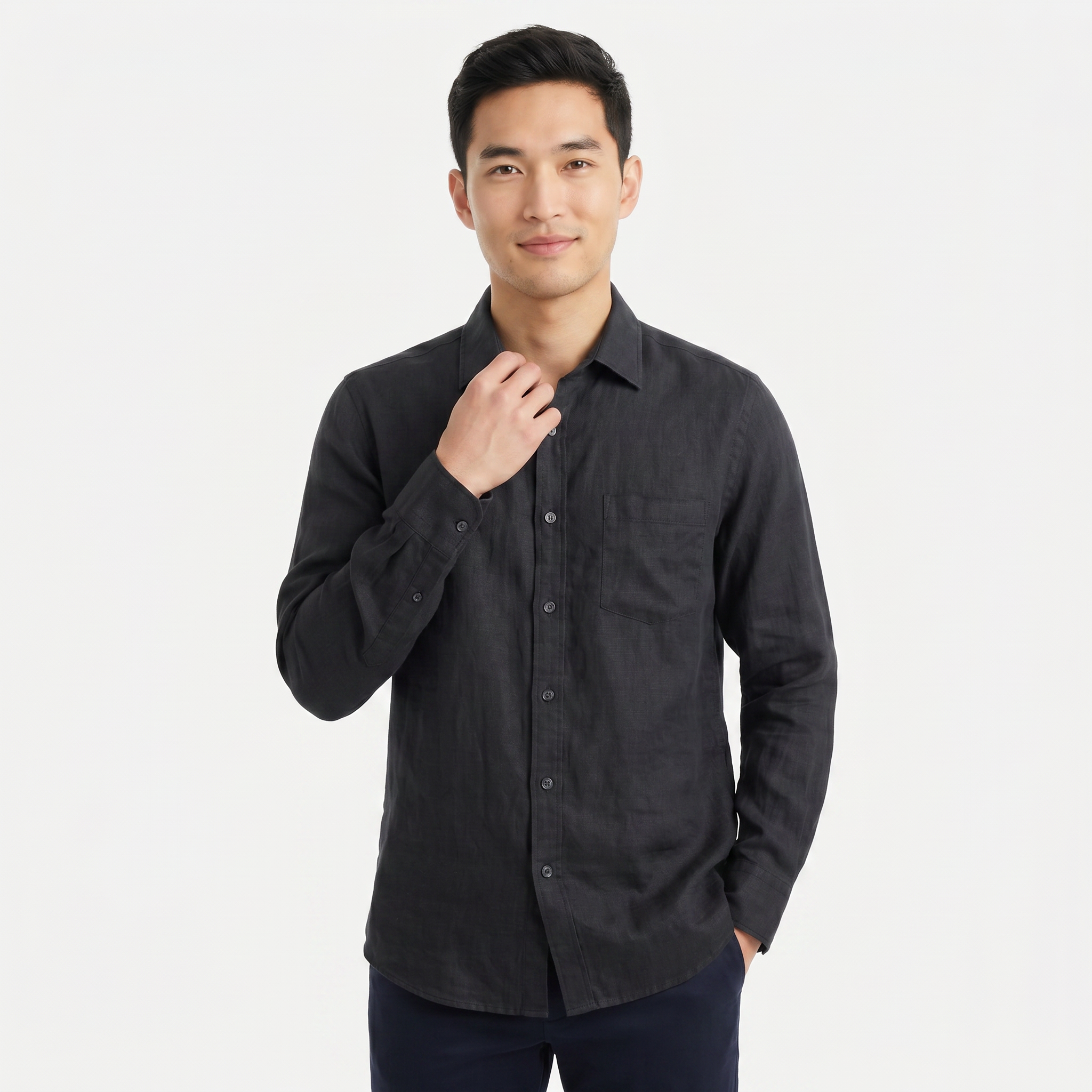Men's Long Sleeve Linen Button Down Shirt