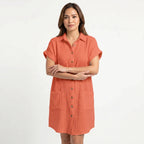 Women's Cotton Gauze Button Down Shirt Midi Dress