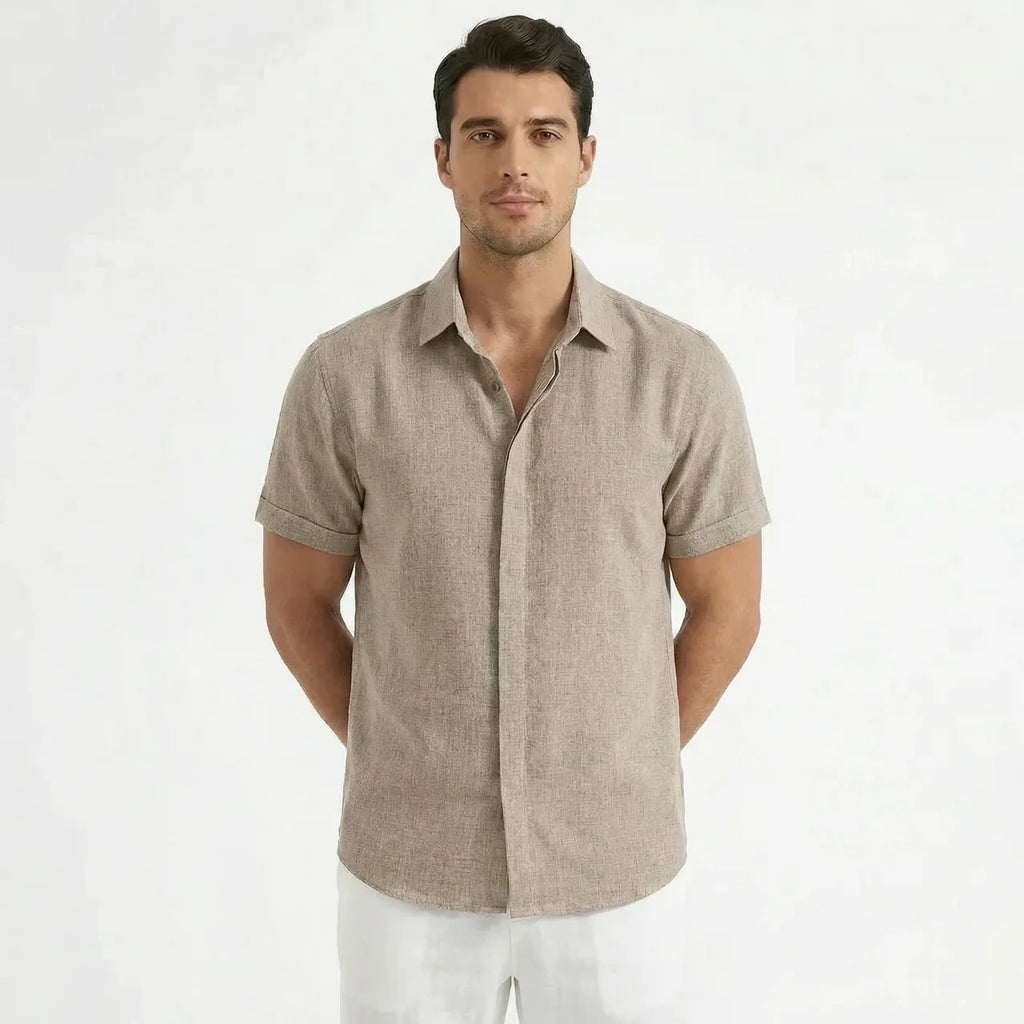 Men's Cotton-Linen Short Sleeve Shirt