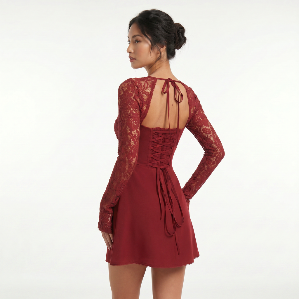 Women's Long Sleeve Lace Mini Dress