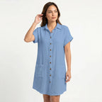 Women's Cotton Gauze Button Down Shirt Midi Dress